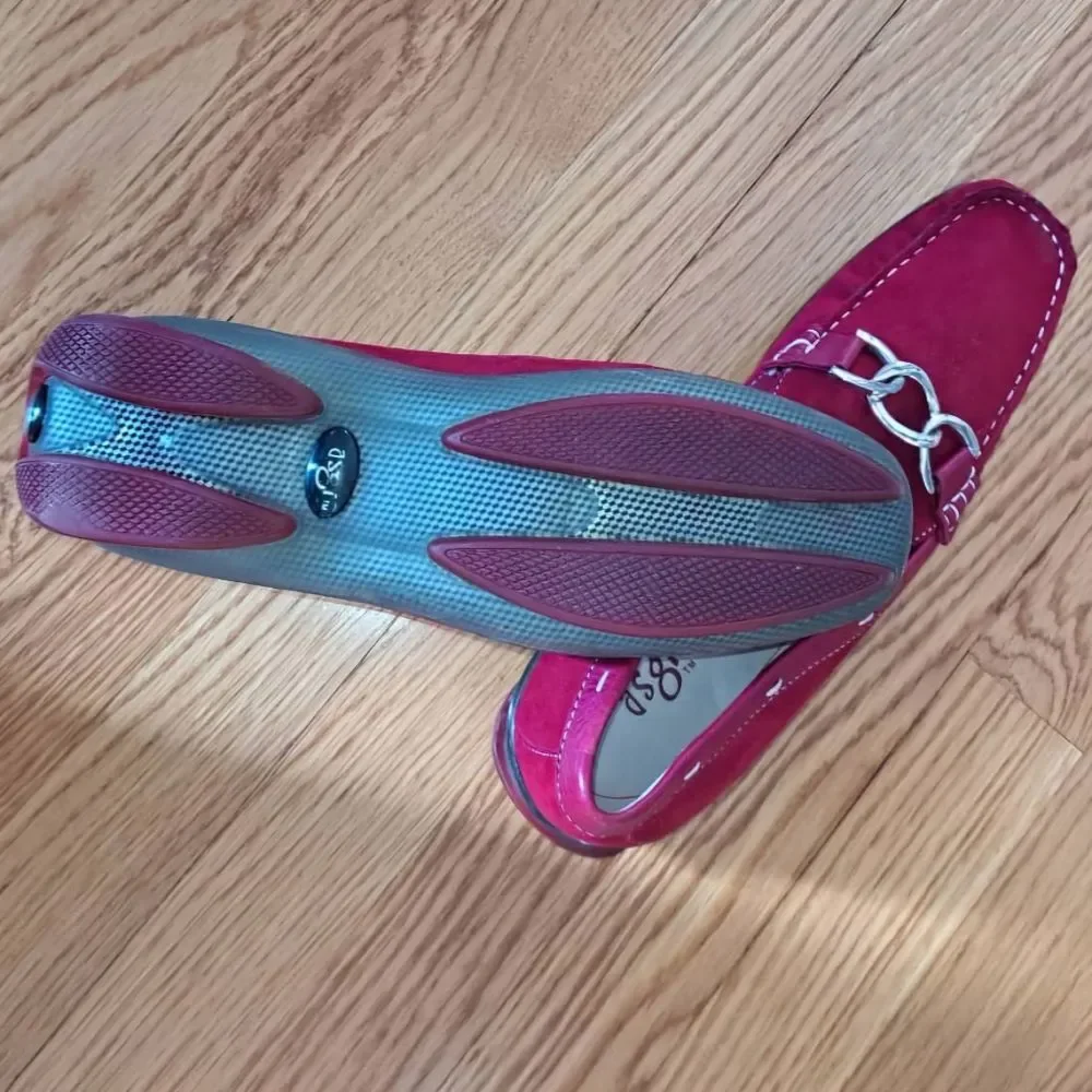 ASGI Inspire Suede Leather Driving Loafer Red Silver Buckle 8.5M Dark Academia
